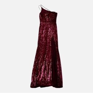 Blondie Nites One Shoulder Sequin Burgundy / Deep Red Purple Gown w/ Slit